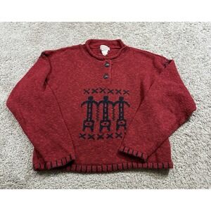 VINTAGE‎ Coldwater Creek Sweater Women Red Knit Aztec Tribal Edgy Boho Chunky M